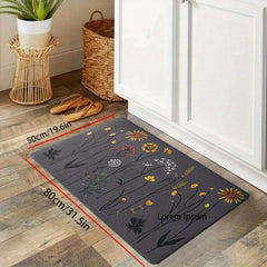 Plant Print Floor Mat Soft Thickened Kitchen Mat Non-slip Waterproof Runner Rug