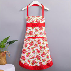 Polyester Flower Printed Waterproof Apron with Pocket