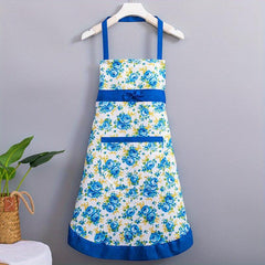 Polyester Flower Printed Waterproof Apron with Pocket
