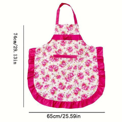 Polyester Flower Printed Waterproof Apron with Pocket