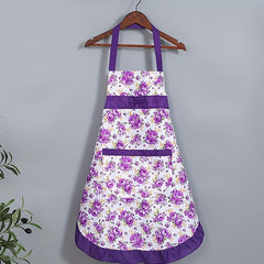 Polyester Flower Printed Waterproof Apron with Pocket