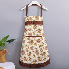 Polyester Flower Printed Waterproof Apron with Pocket