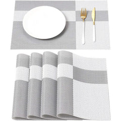 4pcs PVC Placemats Washable Table Mats Heat Insulation Braided Vinyl Kitchen Dec