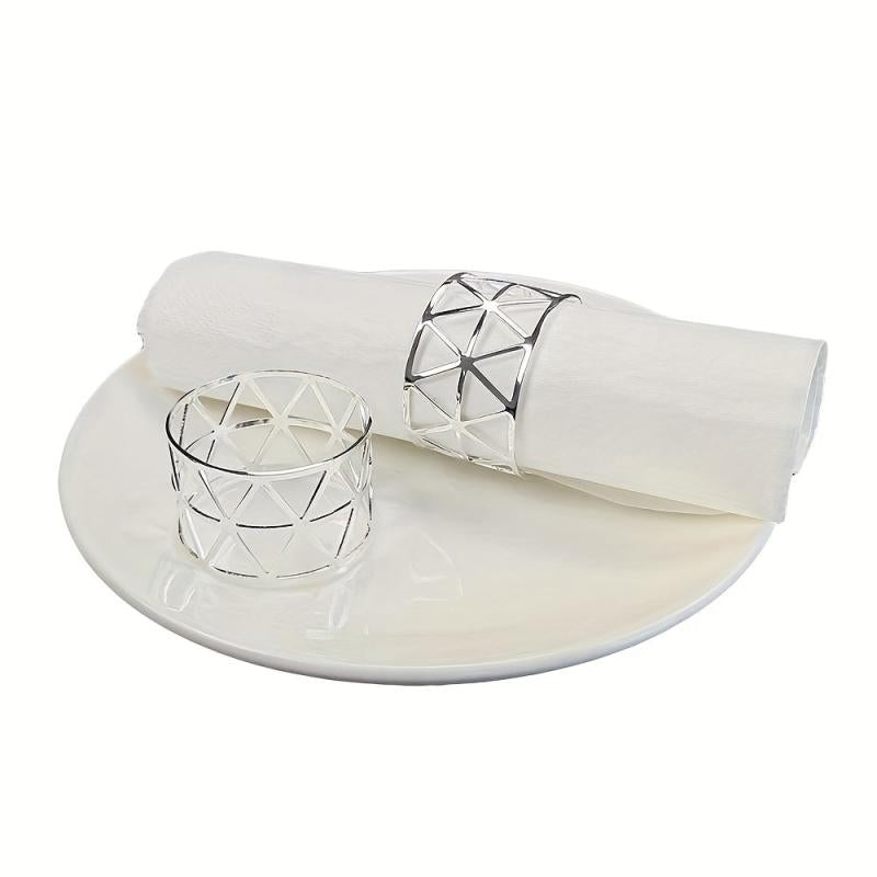 6Pcs Napkin Ring Hollow Napkin Buckle Holder Golden Silvery