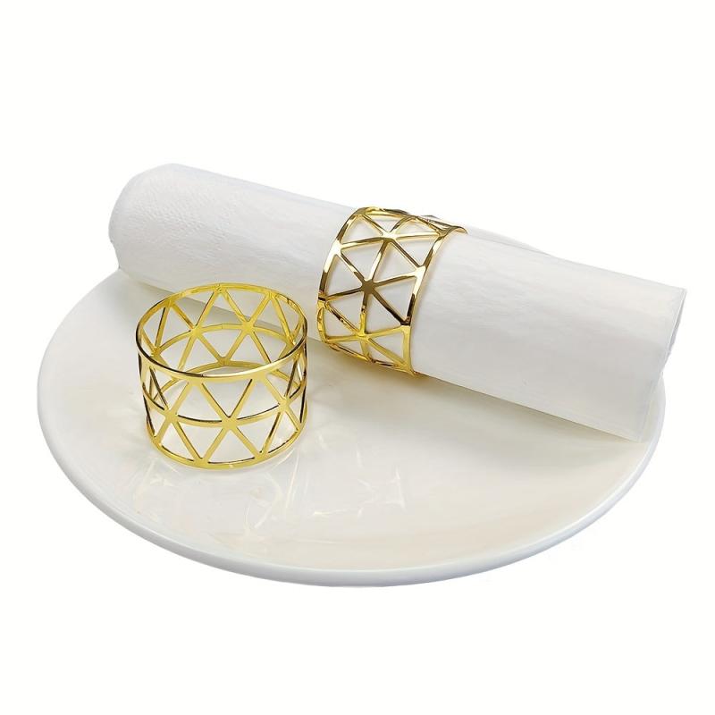 6Pcs Napkin Ring Hollow Napkin Buckle Holder Golden Silvery