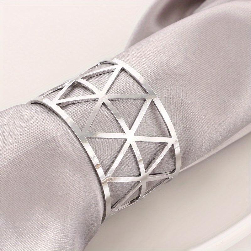 6Pcs Napkin Ring Hollow Napkin Buckle Holder Golden Silvery