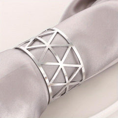 6Pcs Napkin Ring Hollow Napkin Buckle Holder Golden Silvery