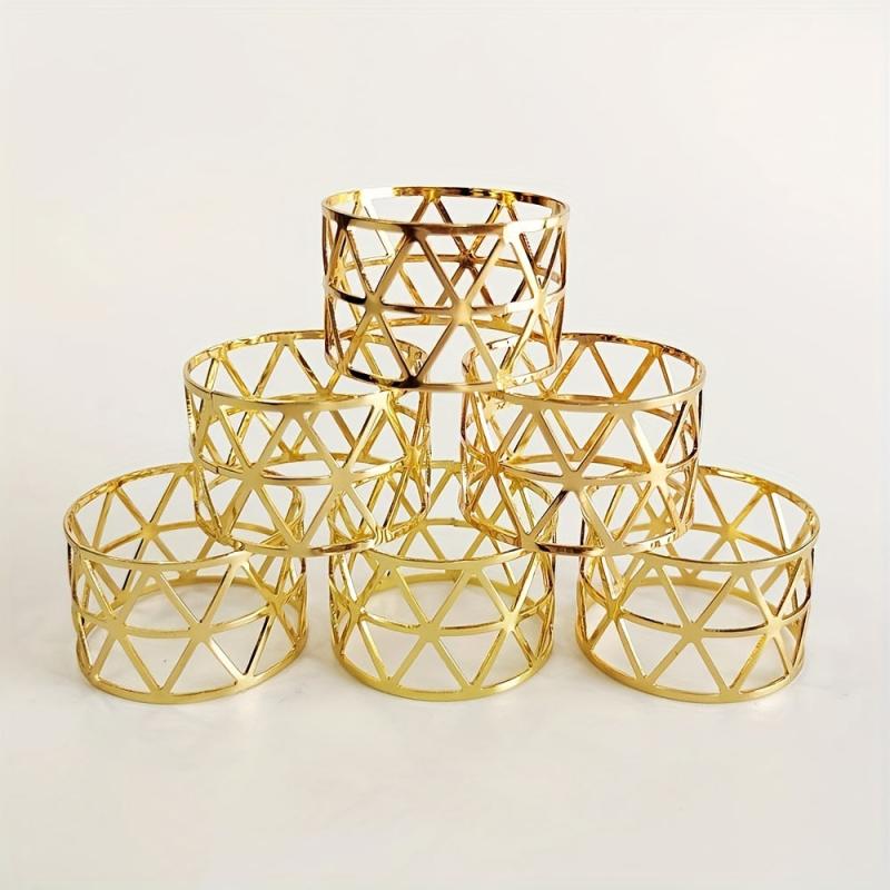 6Pcs Napkin Ring Hollow Napkin Buckle Holder Golden Silvery
