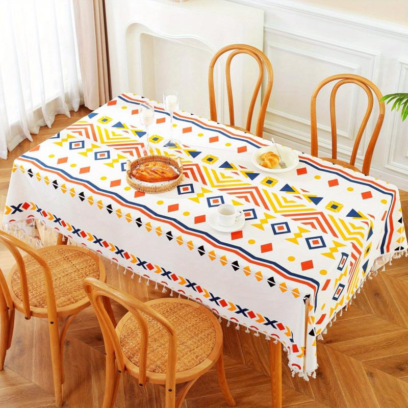 Boho Rainbow Geometric Tablecloth - Cotton