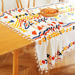 Boho Rainbow Geometric Tablecloth - Cotton