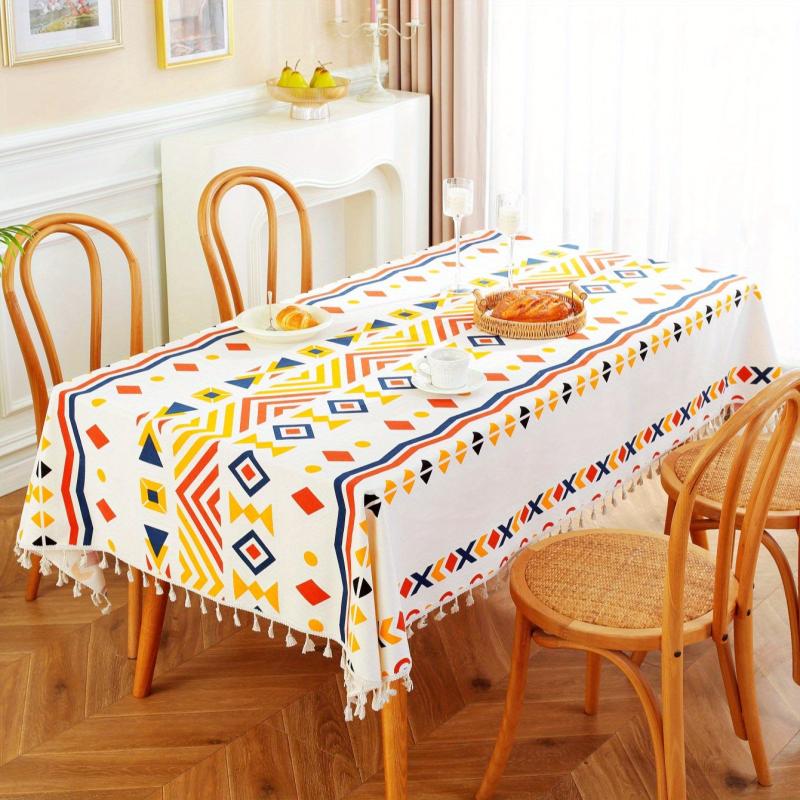 Boho Rainbow Geometric Tablecloth - Cotton