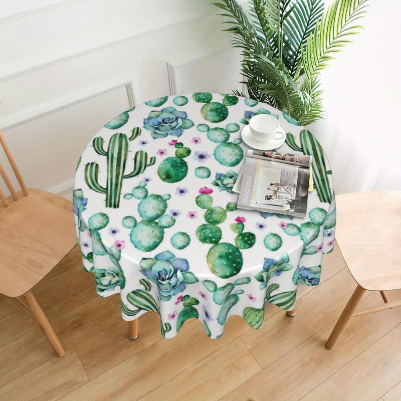 Floral Round Tablecloth Colorful Flowers Circular Table Cover Waterproof