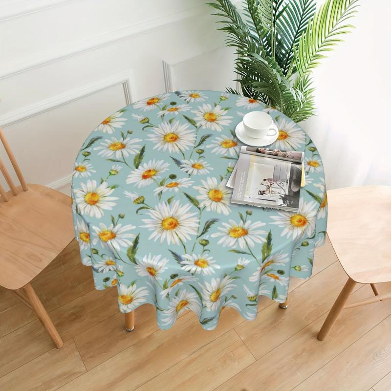 Floral Round Tablecloth Colorful Flowers Circular Table Cover Waterproof