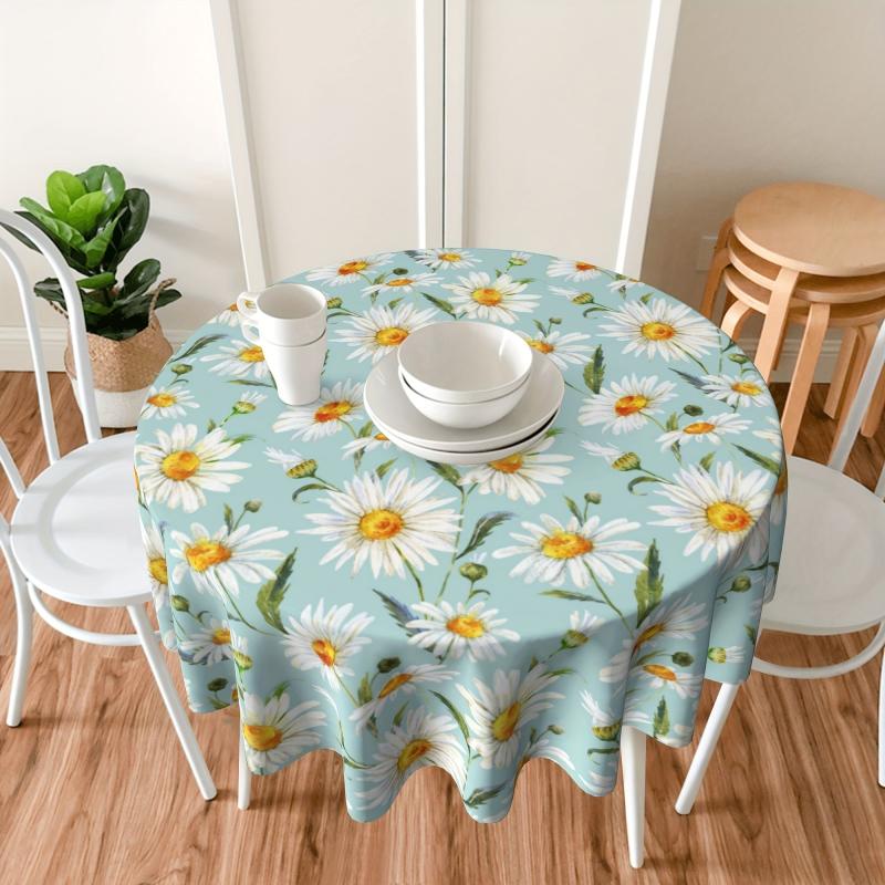 Floral Round Tablecloth Colorful Flowers Circular Table Cover Waterproof
