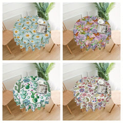 Floral Round Tablecloth Colorful Flowers Circular Table Cover Waterproof