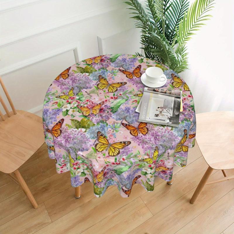 Floral Round Tablecloth Colorful Flowers Circular Table Cover Waterproof