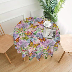 Floral Round Tablecloth Colorful Flowers Circular Table Cover Waterproof