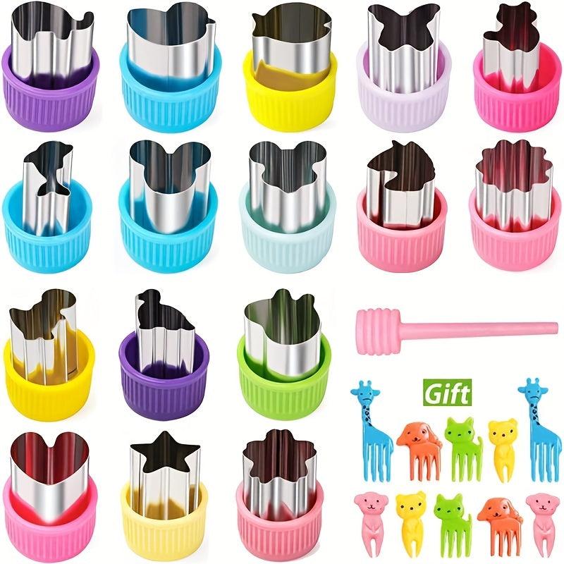 27pcs Fruit Shape Cutters Vegetable Cutter Set Food Picks Forks D