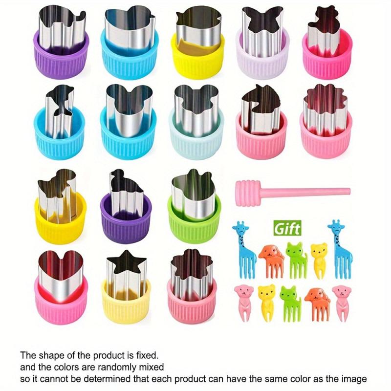 27pcs Fruit Shape Cutters Vegetable Cutter Set Food Picks Forks D