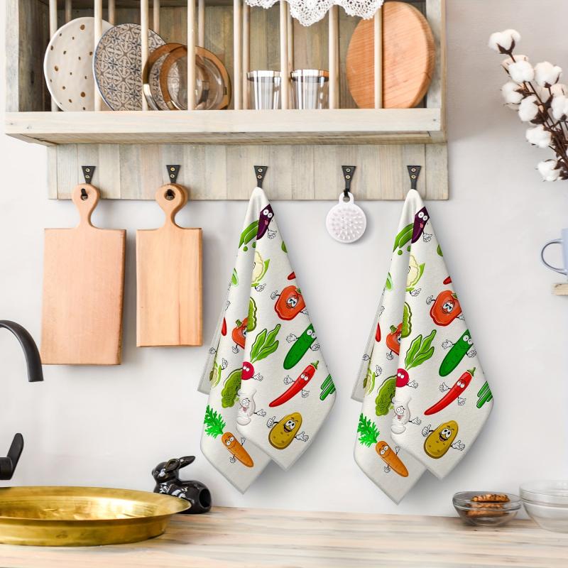 2pcs Vegetable Pattern Hand Towels Set Soft Absorbent Tea Towels