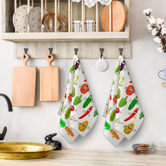 2pcs Vegetable Pattern Hand Towels Set Soft Absorbent Tea Towels