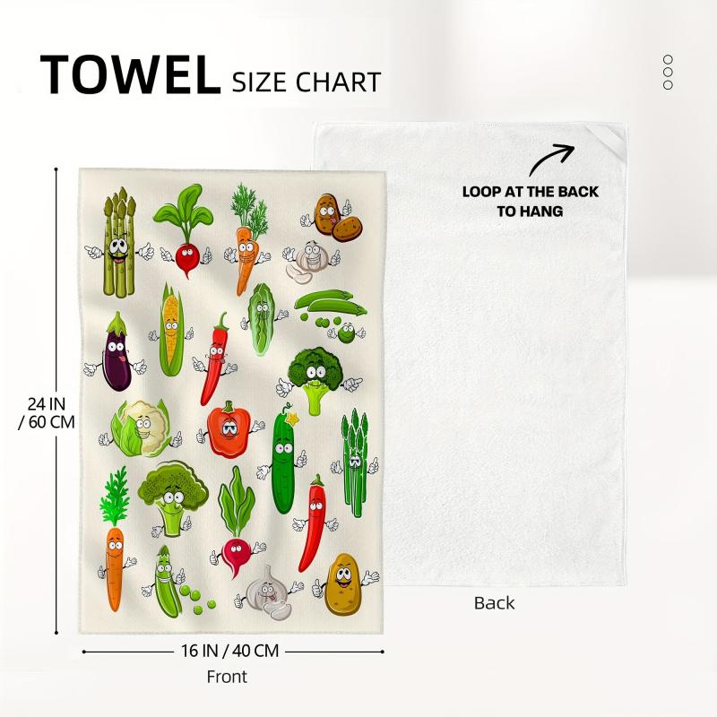 2pcs Vegetable Pattern Hand Towels Set Soft Absorbent Tea Towels