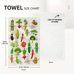 2pcs Vegetable Pattern Hand Towels Set Soft Absorbent Tea Towels