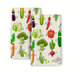 2pcs Vegetable Pattern Hand Towels Set Soft Absorbent Tea Towels
