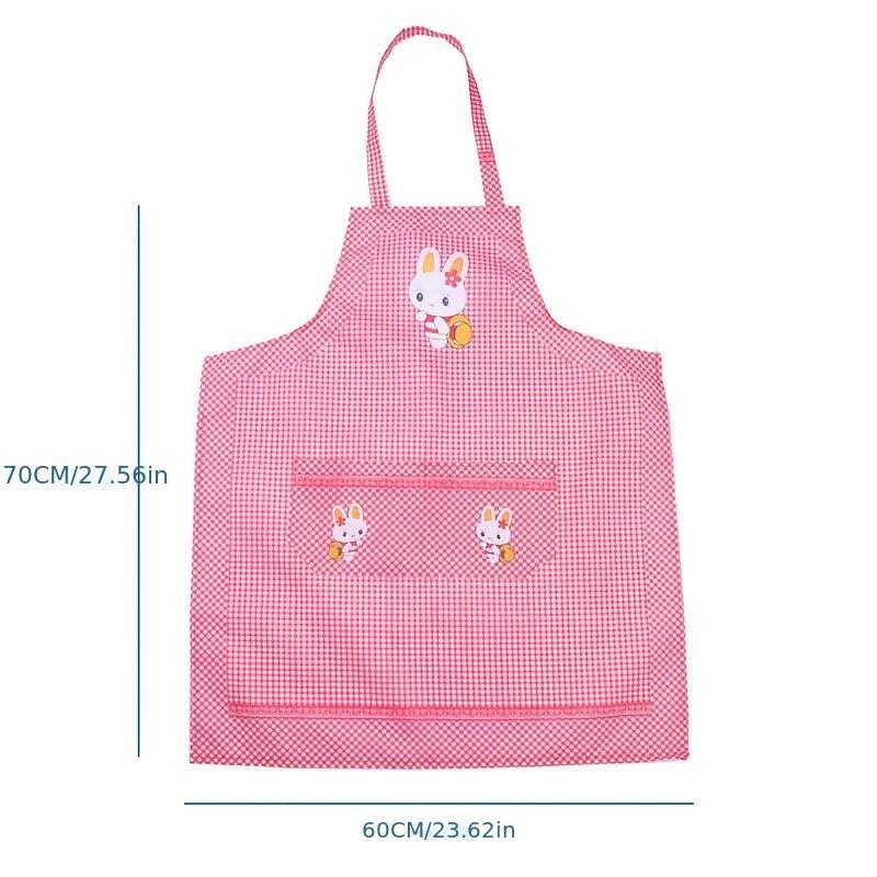 Cartoon Rabbit Plaid Apron Waterproof for Home Cooking Waist Overalls