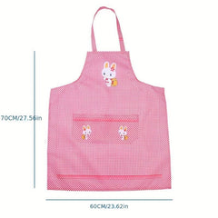 Cartoon Rabbit Plaid Apron Waterproof for Home Cooking Waist Overalls