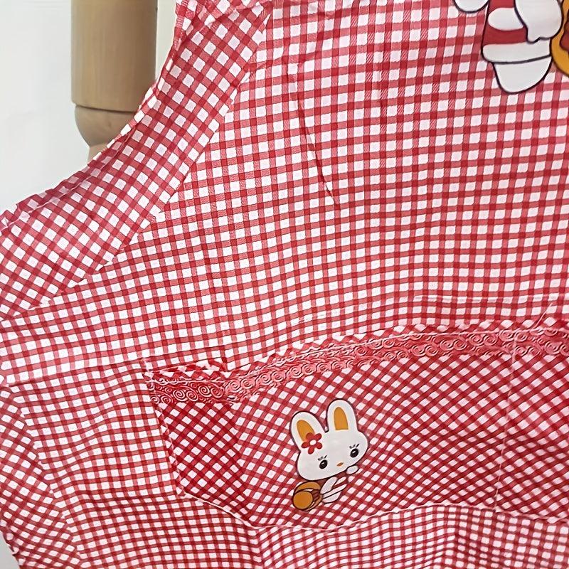 Cartoon Rabbit Plaid Apron Waterproof for Home Cooking Waist Overalls