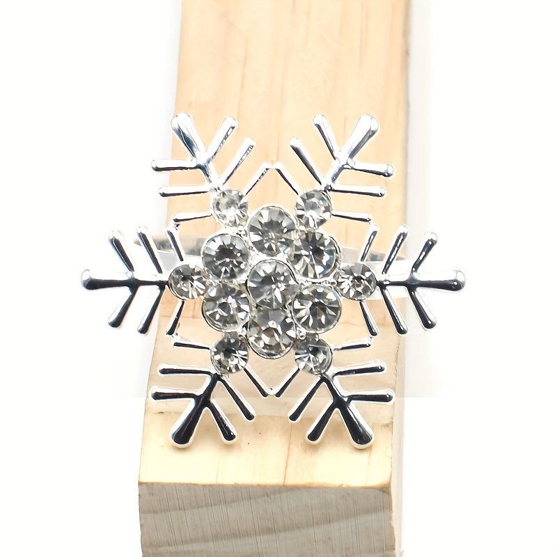 6pcs Snowflakes Napkin Rings Cast Iron Polished Metal Christmas Decor
