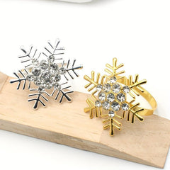 6pcs Snowflakes Napkin Rings Cast Iron Polished Metal Christmas Decor