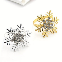 6pcs Snowflakes Napkin Rings Cast Iron Polished Metal Christmas Decor