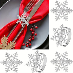 6pcs Snowflakes Napkin Rings Cast Iron Polished Metal Christmas Decor