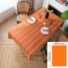 1pc Cotton Blend Orange Embroidered Stripes Tablecloth