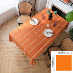 1pc Cotton Blend Orange Embroidered Stripes Tablecloth