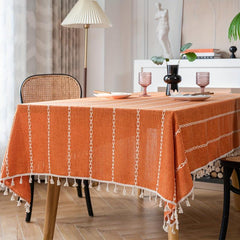 1pc Cotton Blend Orange Embroidered Stripes Tablecloth