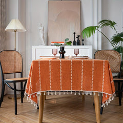 1pc Cotton Blend Orange Embroidered Stripes Tablecloth