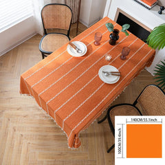 1pc Cotton Blend Orange Embroidered Stripes Tablecloth