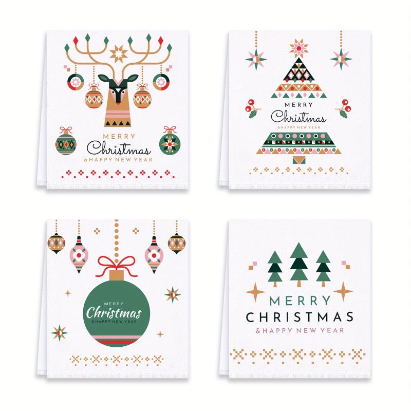 4pcs Christmas Hand Towels Dish Cloth Set