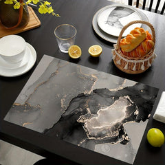 4pc Linen Marble Pattern Placemat Retro Teal Abstract Art Painting Table Runner