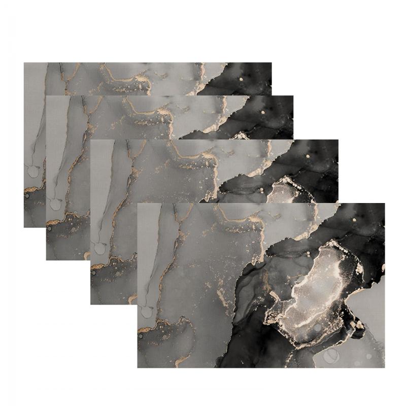 4pc Linen Marble Pattern Placemat Retro Teal Abstract Art Painting Table Runner