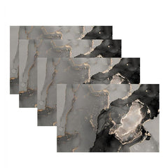4pc Linen Marble Pattern Placemat Retro Teal Abstract Art Painting Table Runner