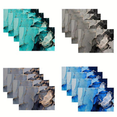 4pc Linen Marble Pattern Placemat Retro Teal Abstract Art Painting Table Runner
