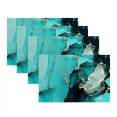 4pc Linen Marble Pattern Placemat Retro Teal Abstract Art Painting Table Runner