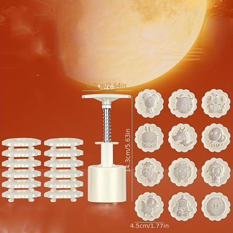 12pcs Lotus Pattern Mooncake Mold DIY Hand Press Biscuit Maker