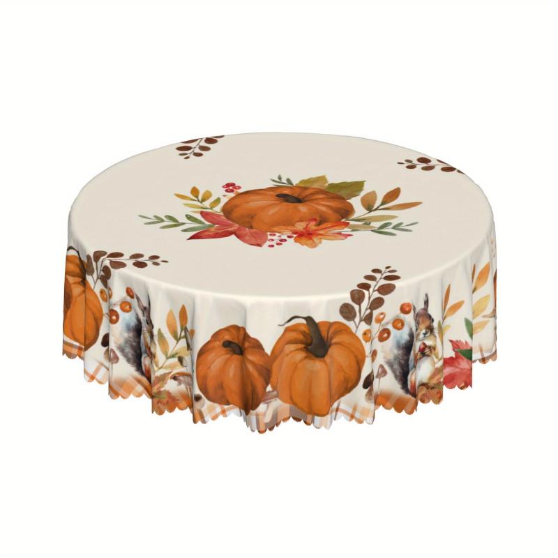 Waterproof Fall Tablecloth with Pumpkin Maple Leaf Print