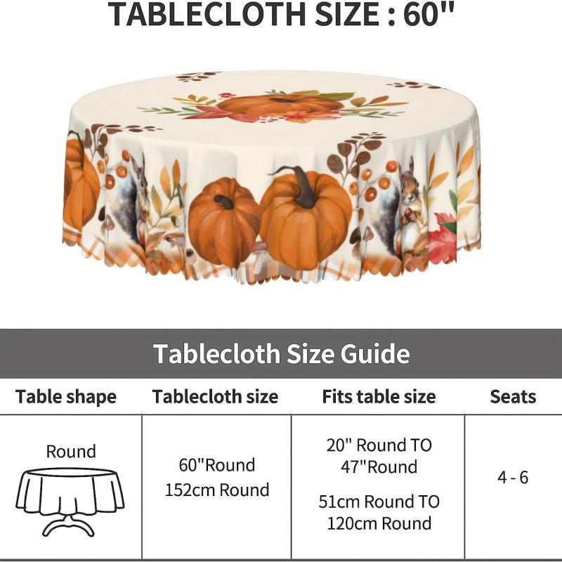 Waterproof Fall Tablecloth with Pumpkin Maple Leaf Print