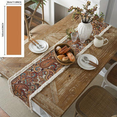 Embroidered Cashew Table Runner with Tassel Polyester Blend Table Flag